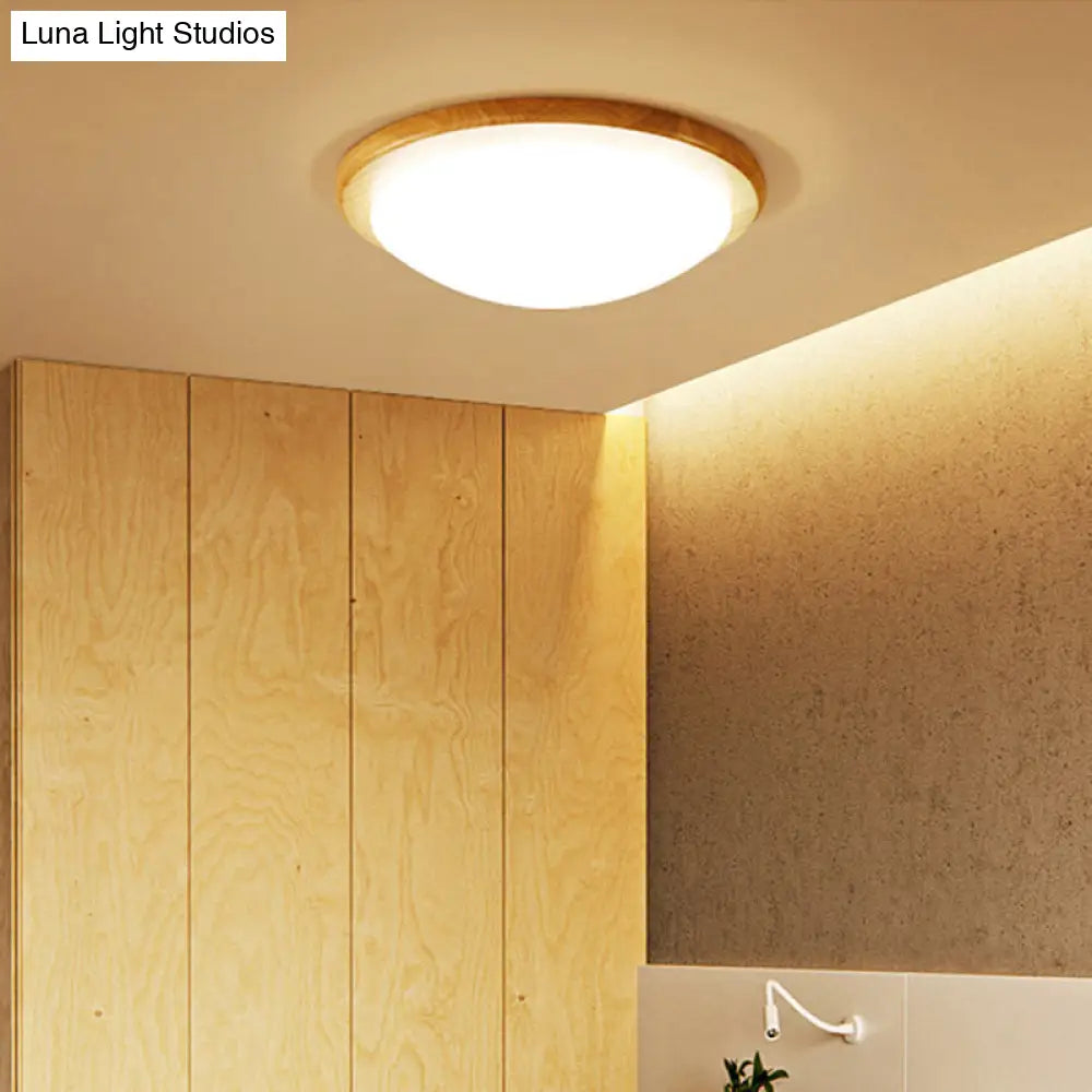 Japanese Led Wood Flush Mount Ceiling Light With Acrylic Shade / 8 White