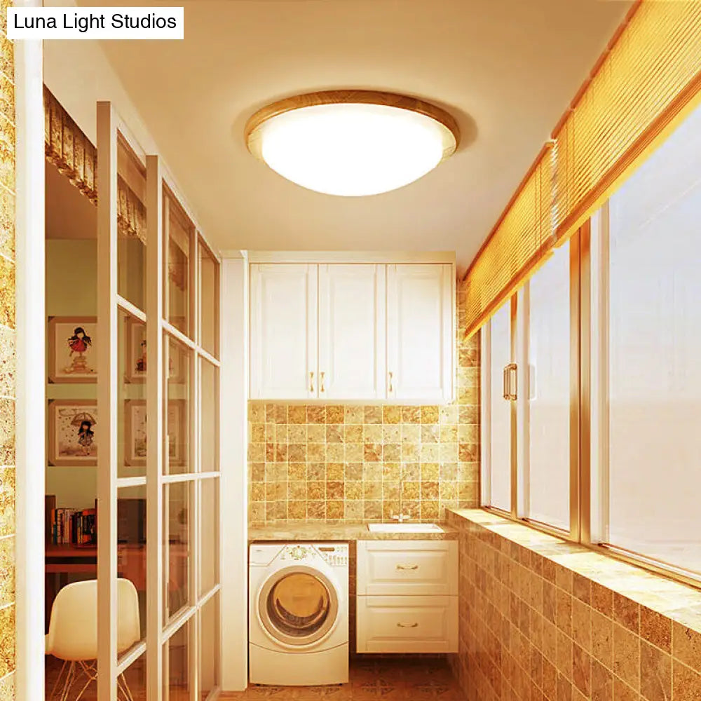 Japanese Led Wood Flush Mount Ceiling Light With Acrylic Shade