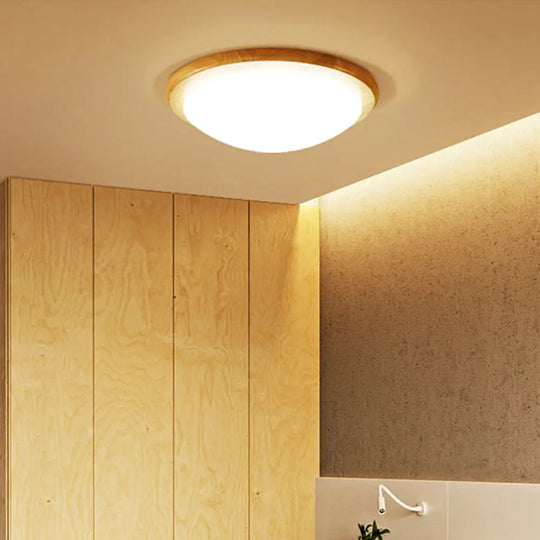 Japanese Led Wood Flush Mount Ceiling Light With Acrylic Shade / 8’ White