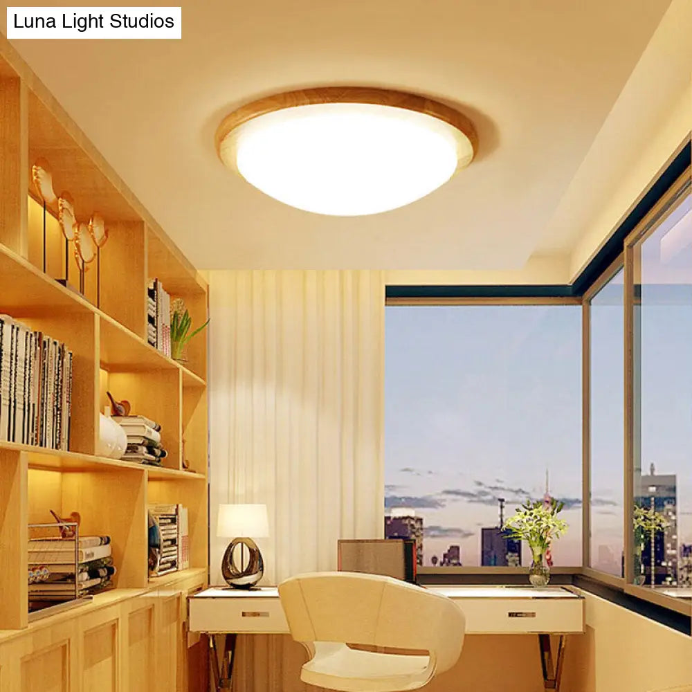 Japanese Led Wood Flush Mount Ceiling Light With Acrylic Shade