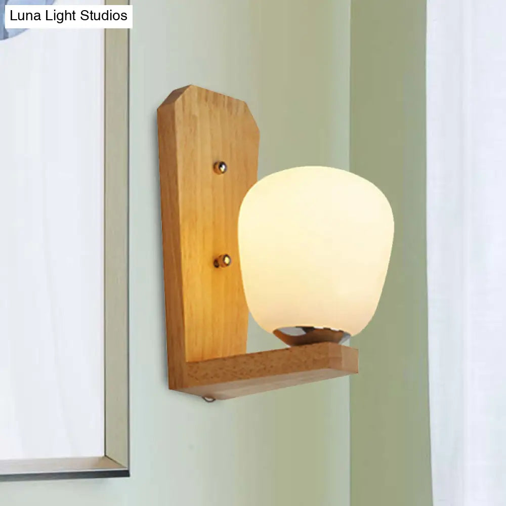 Japanese Milk Glass Wall Sconce Lamp - Elegant 1-Light Ball Shape In White For Hotel Dining Room