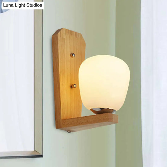 Japanese Milk Glass Wall Sconce Lamp - Elegant 1-Light Ball Shape In White For Hotel Dining Room