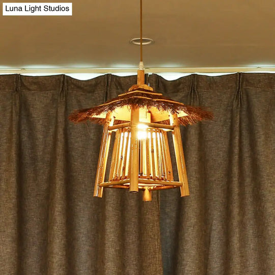 Japanese Pavilion Pendant Light - Bamboo 1-Light Tea Room Ceiling Fixture