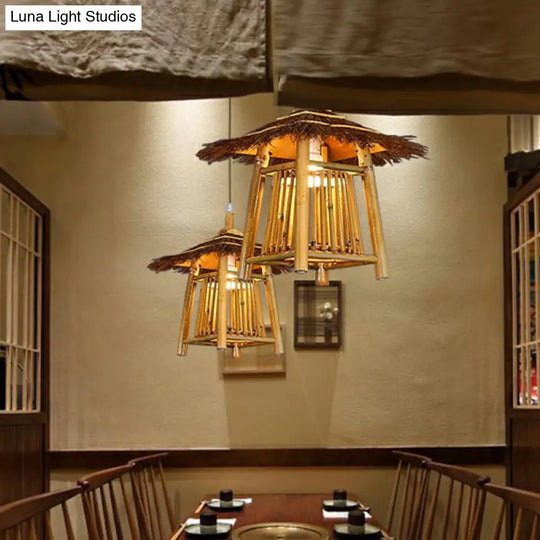 Japanese Pavilion Pendant Bamboo 1-Light Ceiling Light For Tea Room