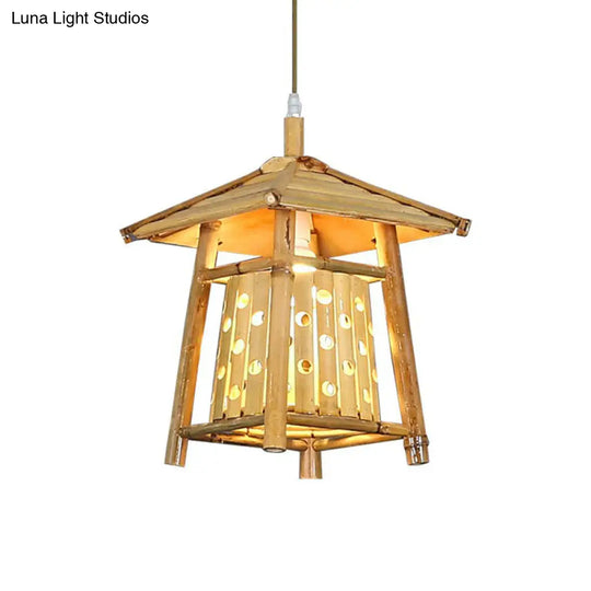 Japanese Pavilion Pendant Light - Bamboo 1-Light Tea Room Ceiling Fixture