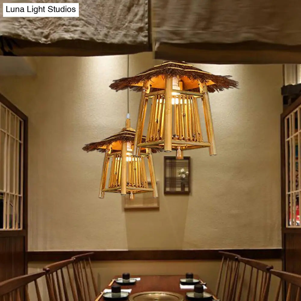 Japanese Pavilion Pendant Light - Bamboo 1-Light Tea Room Ceiling Fixture