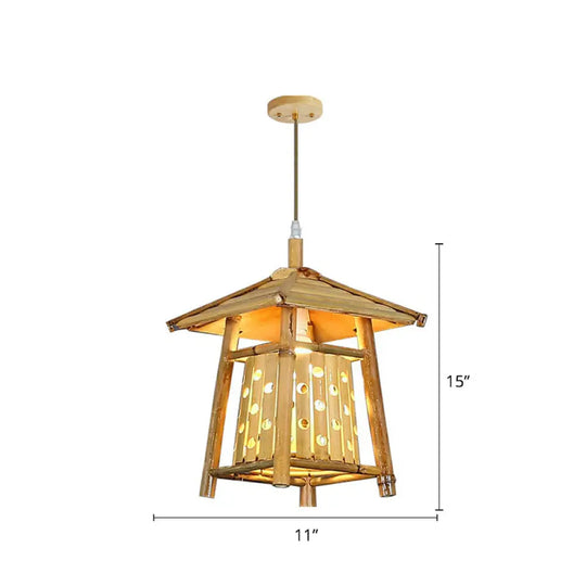 Japanese Pavilion Pendant Bamboo 1-Light Ceiling Light For Tea Room Wood / Regular