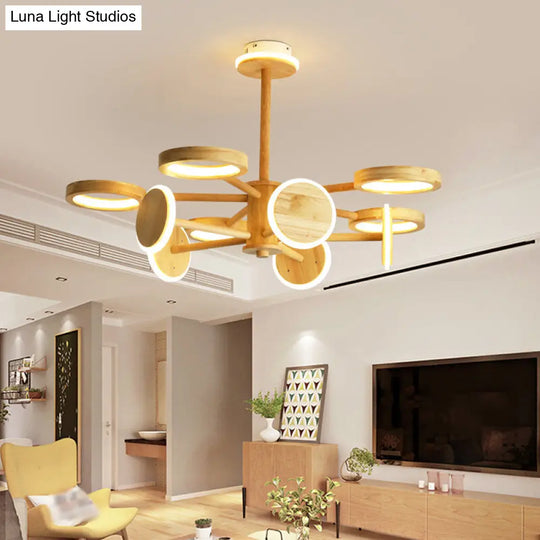 Japanese Wooden Radial Chandelier Led Light In Beige For Living Room 11 / Wood