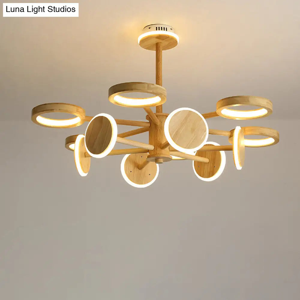 Japanese Wooden Radial Chandelier Led Light In Beige For Living Room 13 / Wood