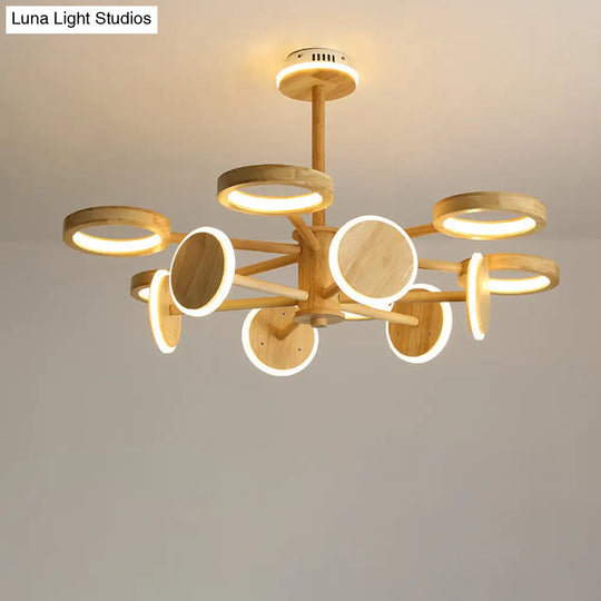 Japanese Wooden Radial Chandelier Led Light In Beige For Living Room 13 / Wood