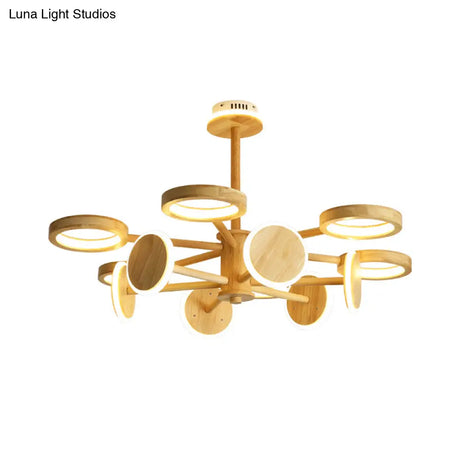Japanese Radial Wooden Chandelier With Led Lights For Living Room Décor