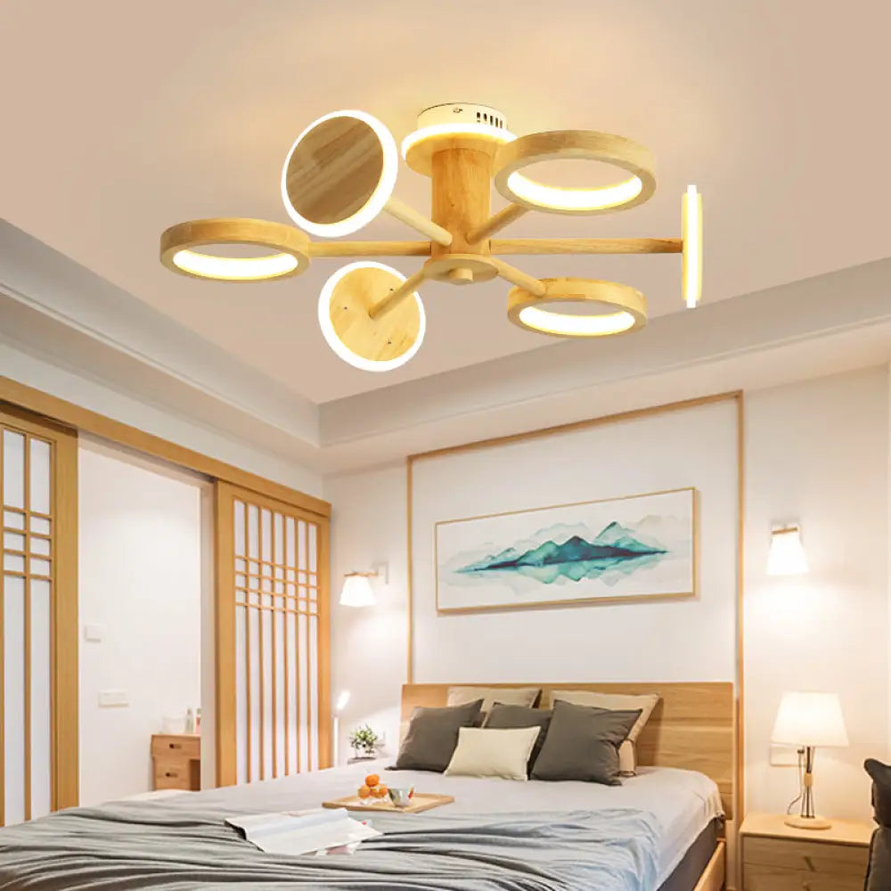 Japanese Radial Wooden Chandelier With Led Lights For Living Room Décor 7 / Wood