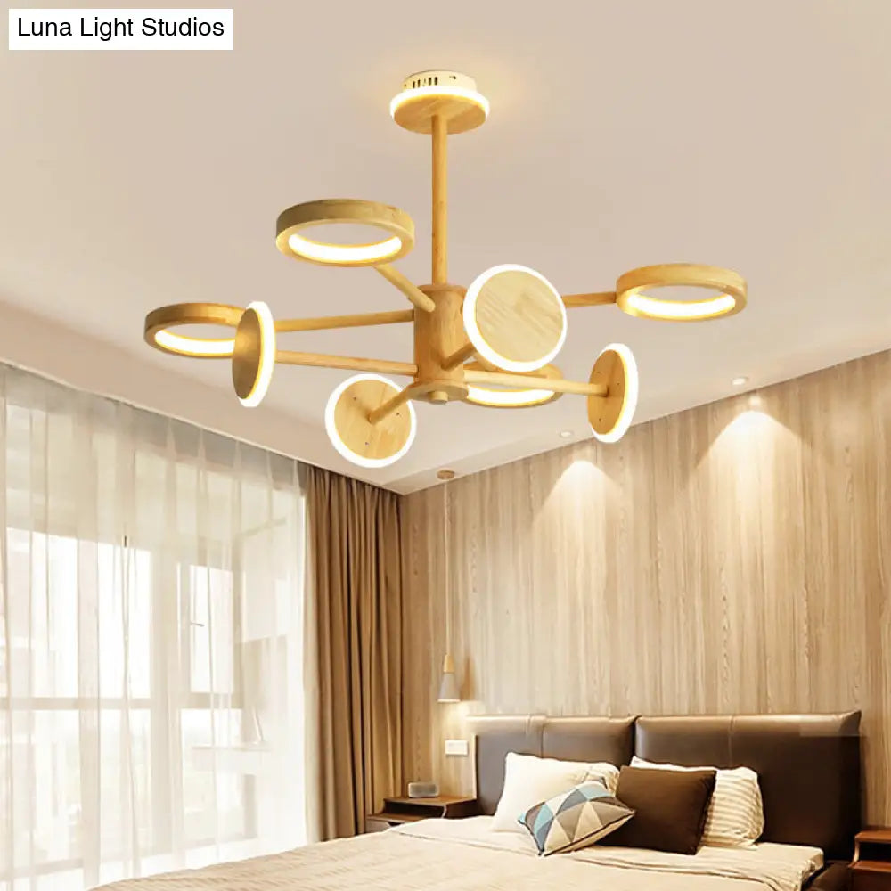 Japanese Wooden Radial Chandelier Led Light In Beige For Living Room 9 / Wood