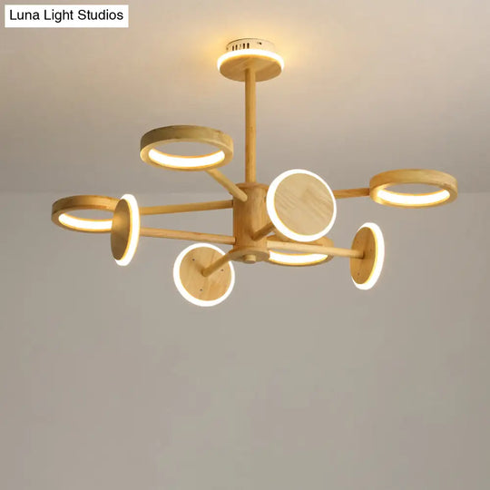 Japanese Radial Wooden Chandelier With Led Lights For Living Room Décor
