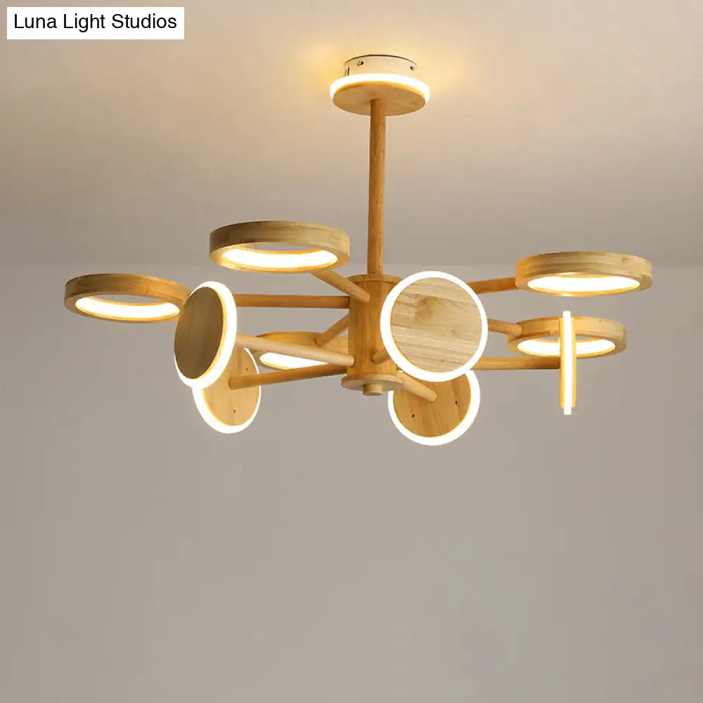 Japanese Radial Wooden Chandelier With Led Lights For Living Room Décor