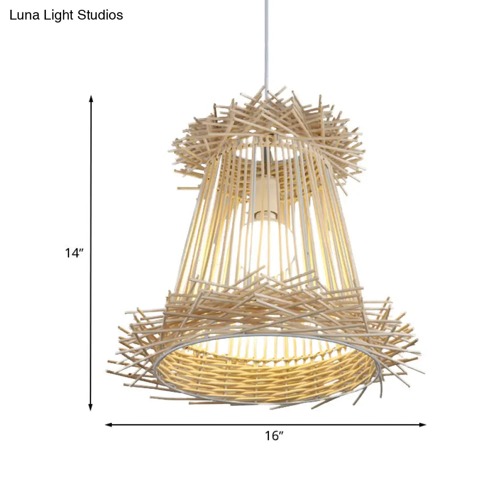 Japanese Style Rattan Pendant Lamp - Wood Hanging Light For Dining Room