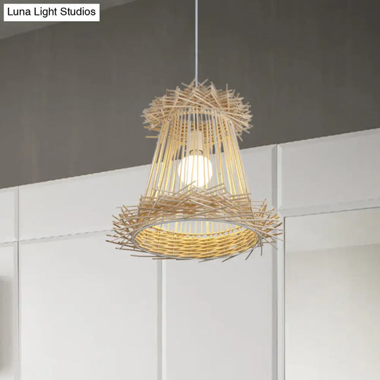 Japanese Style Rattan Pendant Lamp - Wood Hanging Light For Dining Room