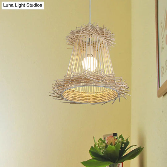 Japanese Style Rattan Pendant Lamp - Wood Hanging Light For Dining Room