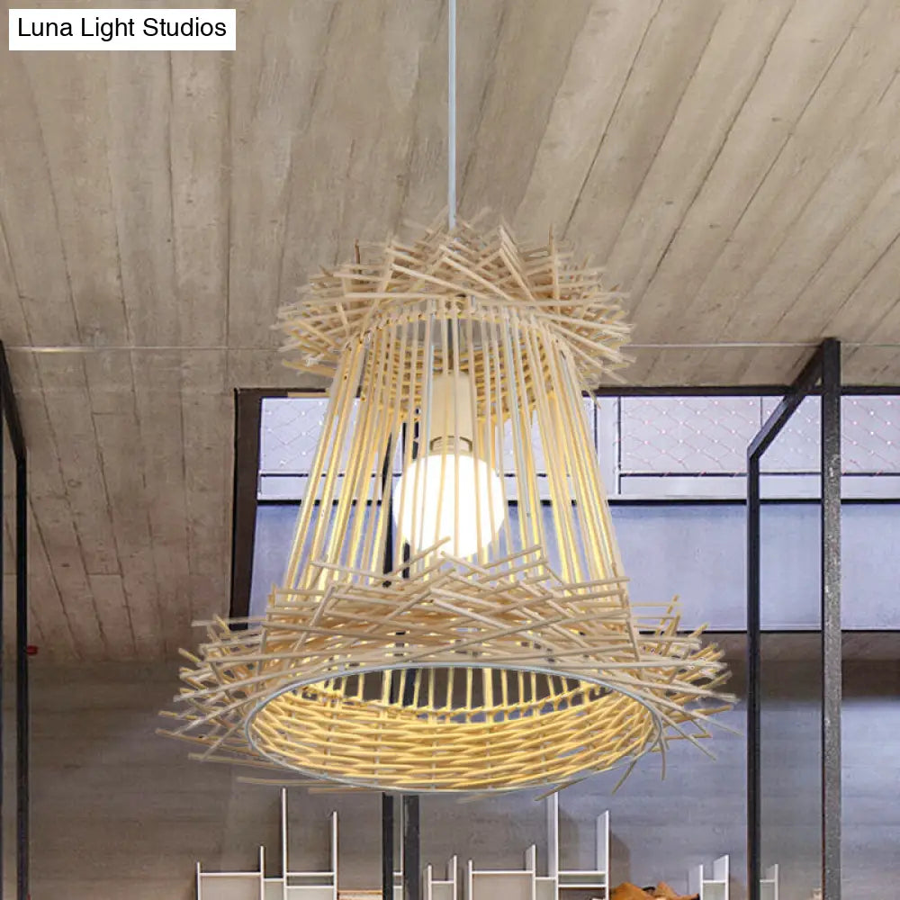 Japanese Style Rattan Pendant Lamp - Wood Hanging Light For Dining Room