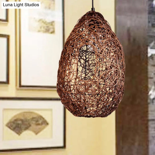 Japanese Rattan Pendant Ceiling Lamp In Brown - Handcrafted And Perfect For 1 Bulb