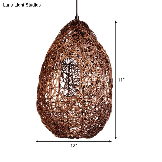 Japanese Rattan Pendant Ceiling Lamp In Brown - Handcrafted And Perfect For 1 Bulb