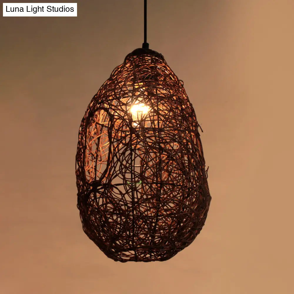 Japanese Rattan Pendant Ceiling Lamp In Brown - Handcrafted And Perfect For 1 Bulb