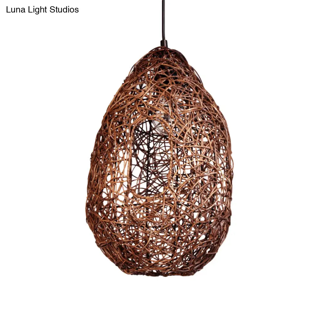 Japanese Rattan Pendant Ceiling Lamp In Brown - Handcrafted And Perfect For 1 Bulb