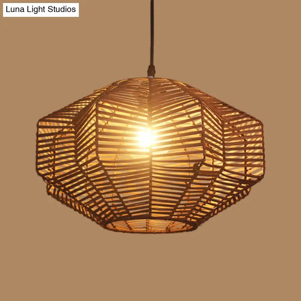 Japanese Rattan Pendant Light - Laser Cut Design Coffee Finish