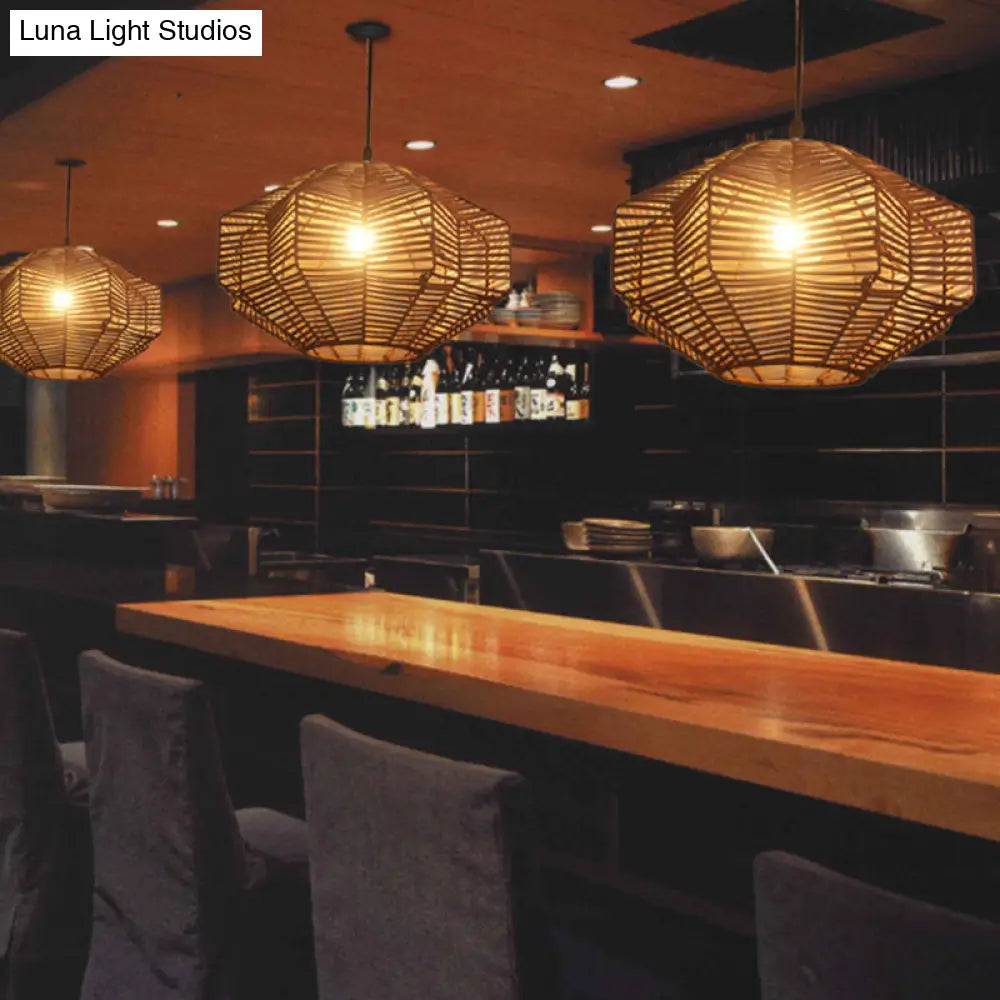 Japanese Rattan Pendant Light - Laser Cut Design Coffee Finish