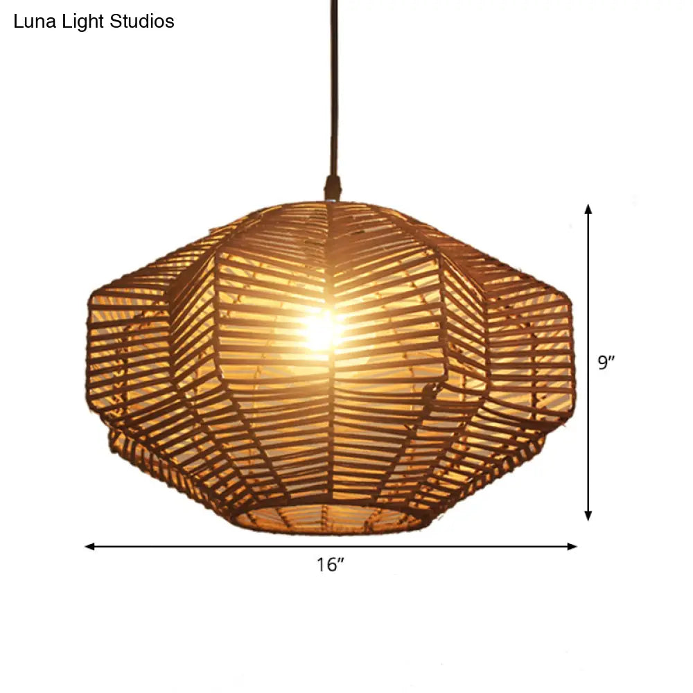 Japanese Rattan Pendant Light - Laser Cut Design Coffee Finish