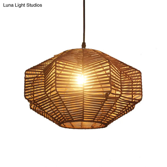 Japanese Rattan Pendant Light - Laser Cut Design Coffee Finish