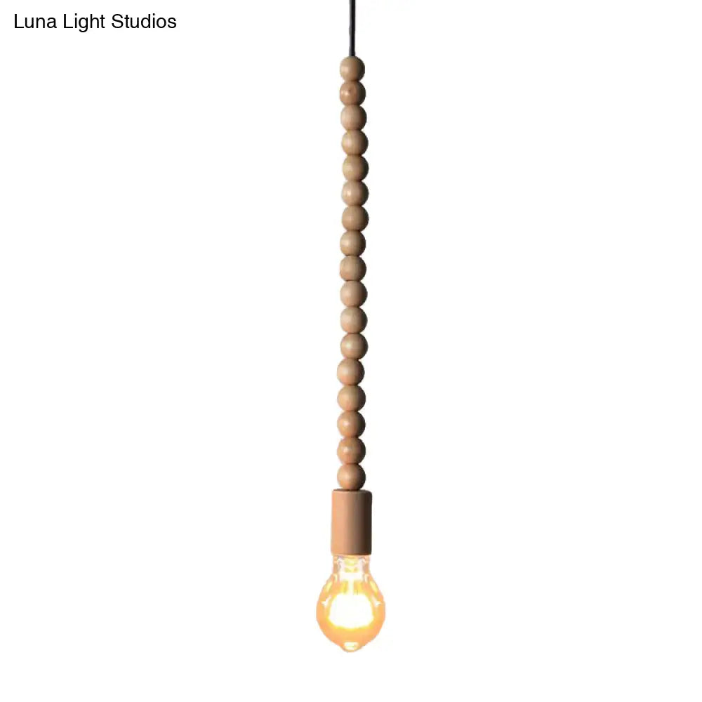 Japanese Style Bare Bulb Hanging Lamp - Wooden Deco Single Light Pendant In Beige Ideal For Kitchen