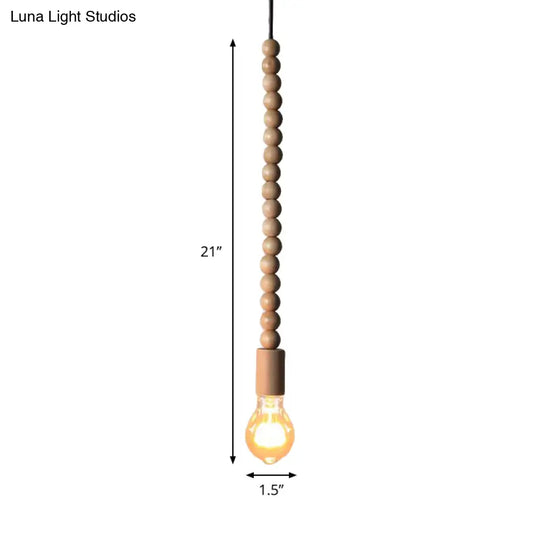 Japanese Style Bare Bulb Hanging Lamp - Wooden Deco Single Light Pendant In Beige Ideal For Kitchen