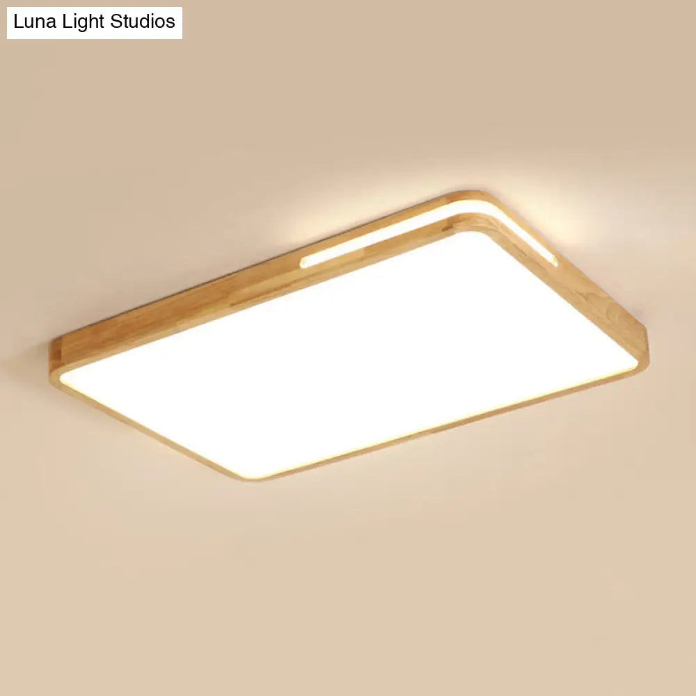 Japanese Style Beige Ceiling Mount Light - Acrylic Led Lamp For Study Room Wood / Warm