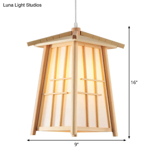 Japanese Style Beige Wood Ceiling Lamp For Restaurants - Tower Pendant Lighting