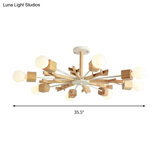 Beige Snowflake Pendant Light: Japanese Style Wood Chandelier For Bedroom