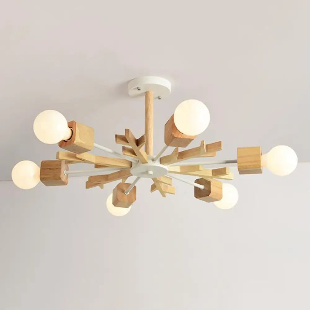 Japanese Style Beige Wood Chandelier - Snowflake Pendant Light For Bedroom 6 /