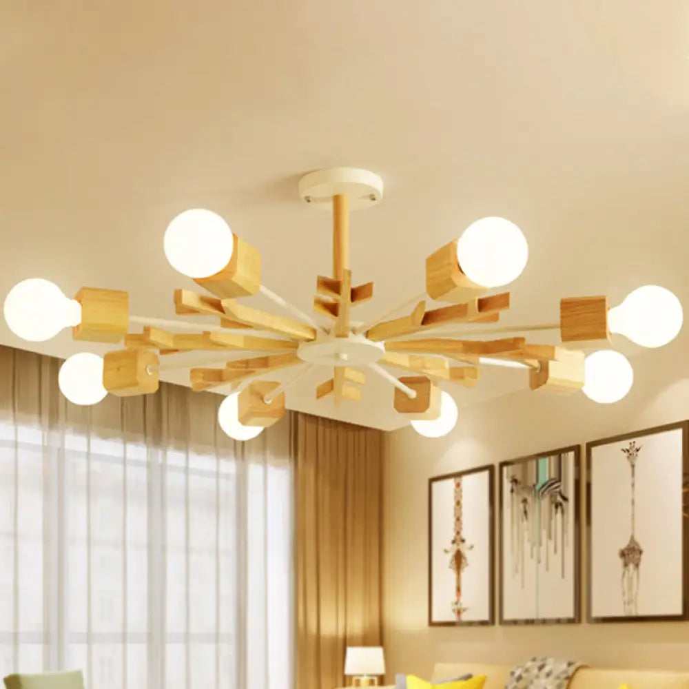 Japanese Style Beige Wood Chandelier - Snowflake Pendant Light For Bedroom 8 /