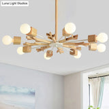 Japanese Style Beige Wood Chandelier - Snowflake Pendant Light For Bedroom