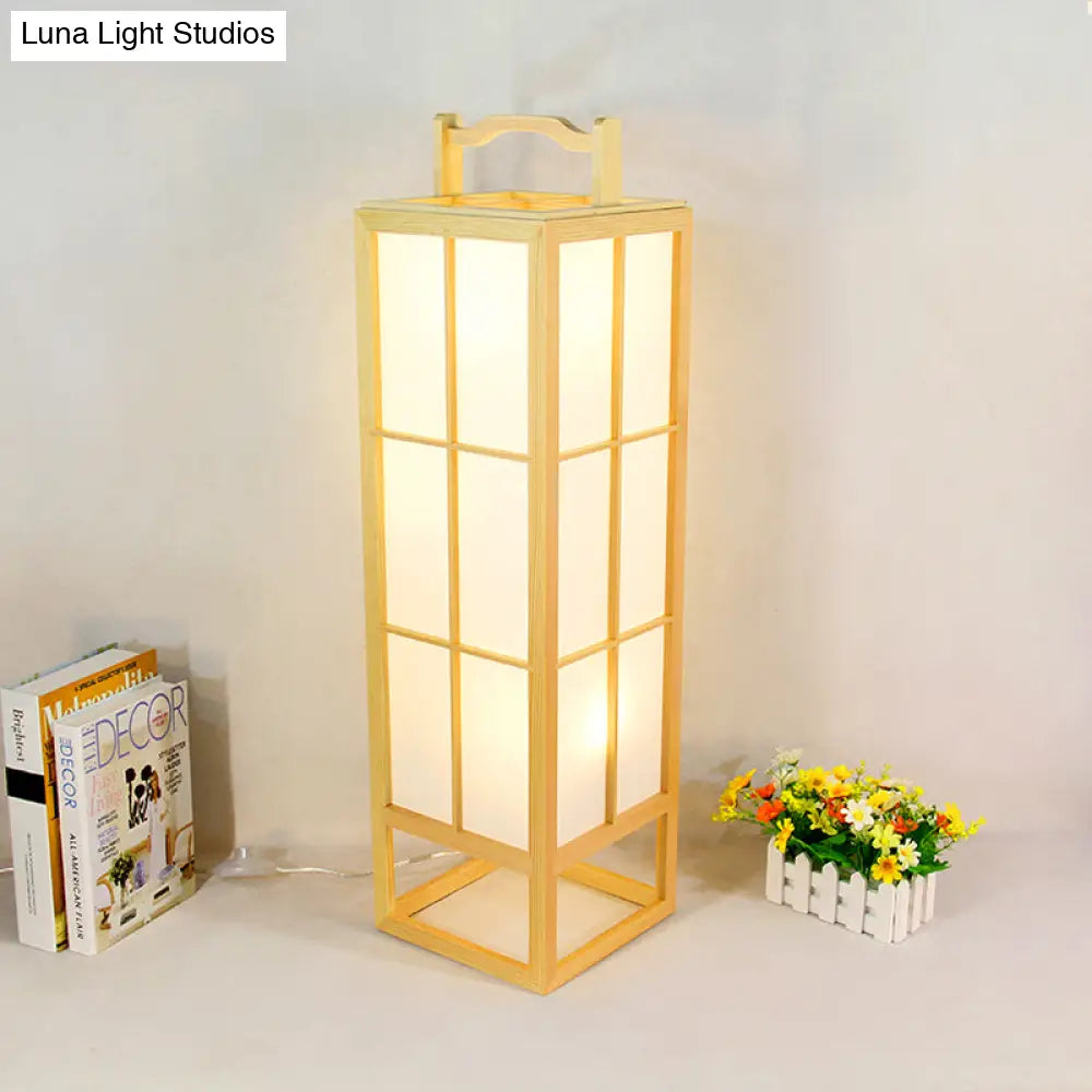 Japanese Style Beige Wooden Floor Lamp For Living Room - Food-Box Stand Light