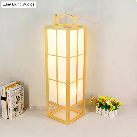 Japanese Style Beige Wooden Floor Lamp For Living Room - Food-Box Stand Light