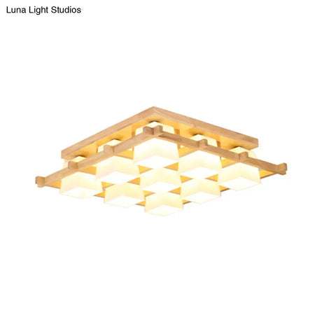 Japanese Style Cream Glass Geometrical Flush Mount Lighting Fixture