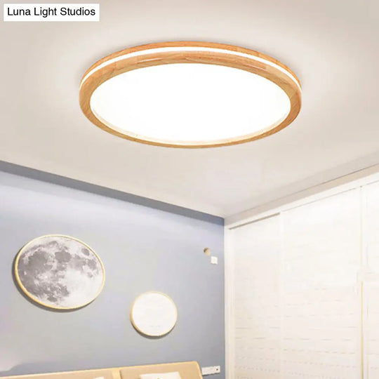 Japanese Style Flush Ceiling Light - Acrylic And Wood Led Lamp In Beige For Porch 12/16/19.5/23.5