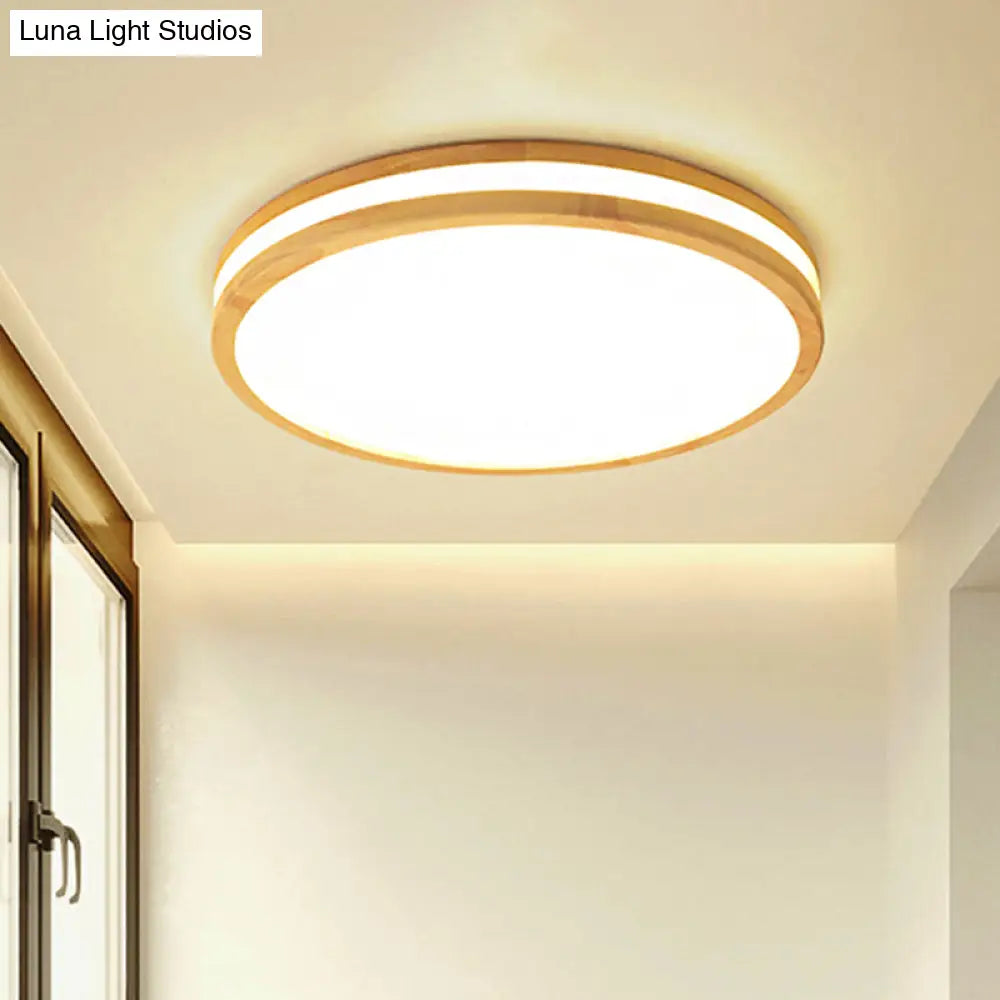 Japanese Style Flush Ceiling Light - Acrylic And Wood Led Lamp In Beige For Porch 12/16/19.5/23.5