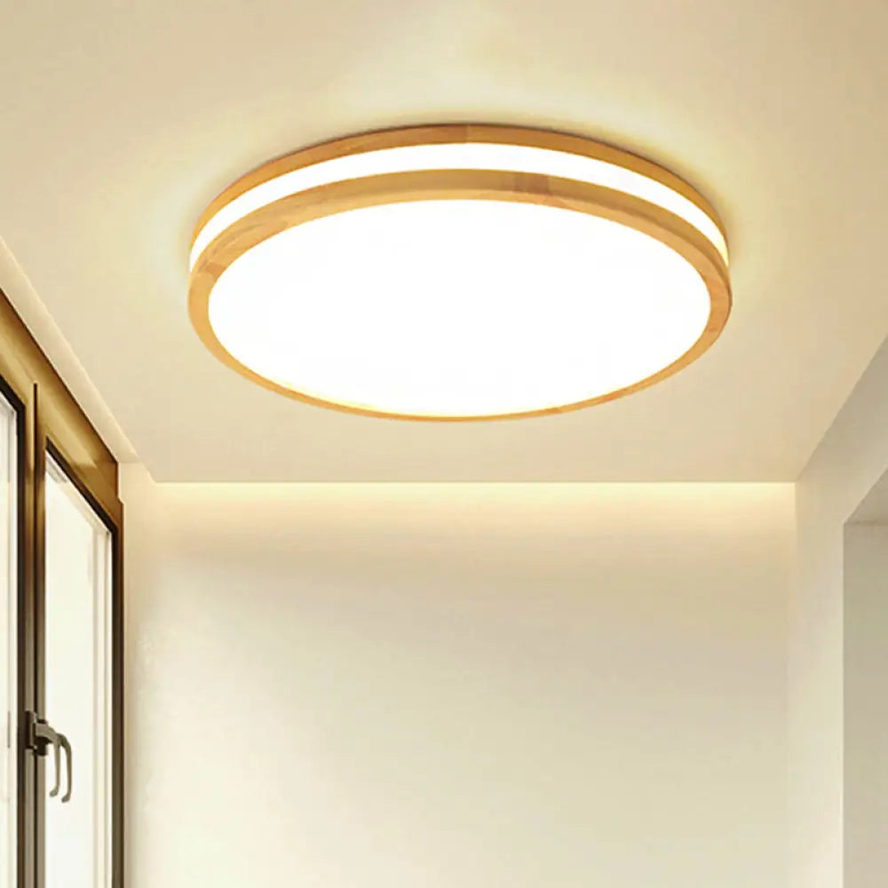 Japanese Style Flush Ceiling Light - Acrylic And Wood Led Lamp In Beige For Porch