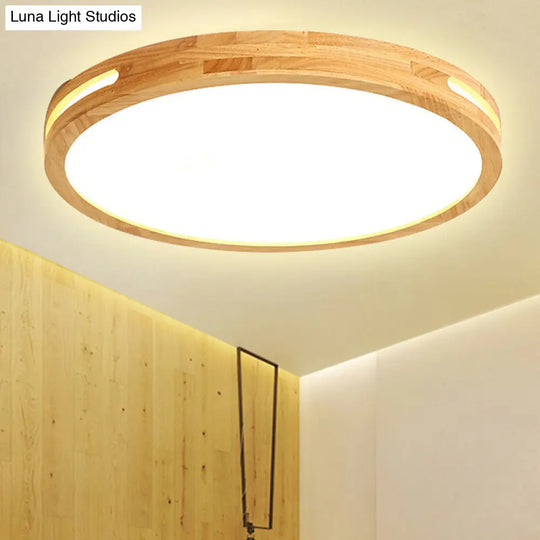 Japanese Style Led Ceiling Lamp In Beige - Circular Mount Wood Finish 12/16/19.5 Inch Wide Perfect