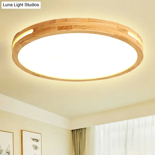 Japanese Style Led Ceiling Lamp In Beige - Circular Mount Wood Finish 12/16/19.5 Inch Wide Perfect