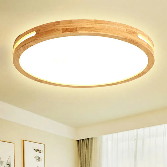 Japanese Style Led Ceiling Lamp In Beige - Circular Mount Wood Finish 12/16/19.5 Inch Wide Perfect