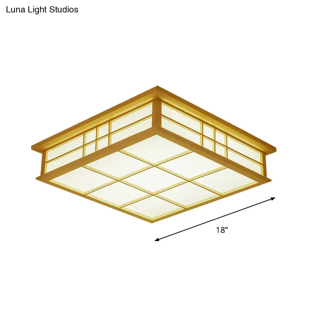 Japanese Style Led Wood Square Grille Ceiling Light In Warm/White - Beige Color