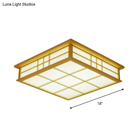 Japanese Style Led Wood Square Grille Ceiling Light In Warm/White - Beige Color